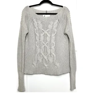 BROCHU WALKER Taupe Wool Hand Knit Cable Ribbed Oversized Pullover Sweater S