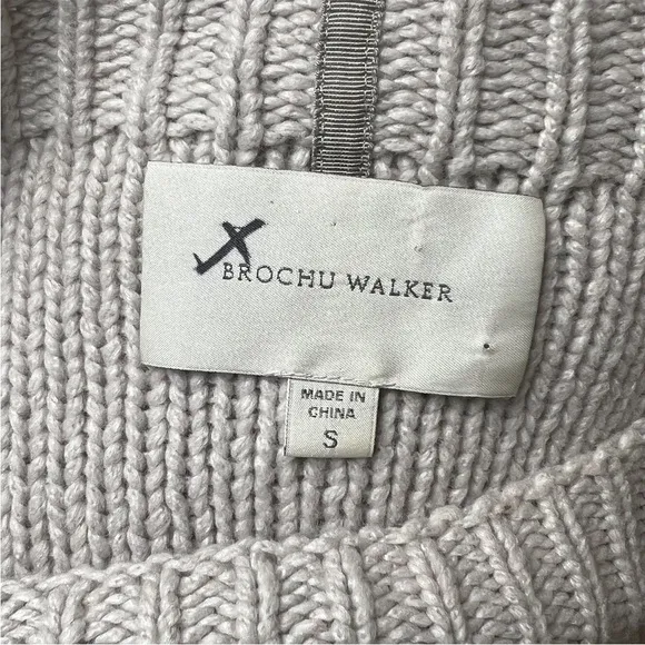 BROCHU WALKER Taupe Wool Hand Knit Cable Ribbed Oversized Pullover Sweater S