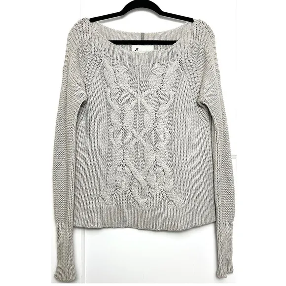 BROCHU WALKER Taupe Wool Hand Knit Cable Ribbed Oversized Pullover Sweater S