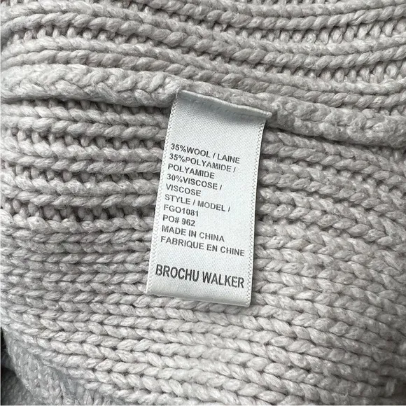 BROCHU WALKER Taupe Wool Hand Knit Cable Ribbed Oversized Pullover Sweater S