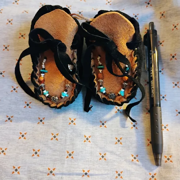 Brown and Black Moccasins with Intricate Beadwork