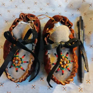 Brown and Black Moccasins with Intricate Beadwork