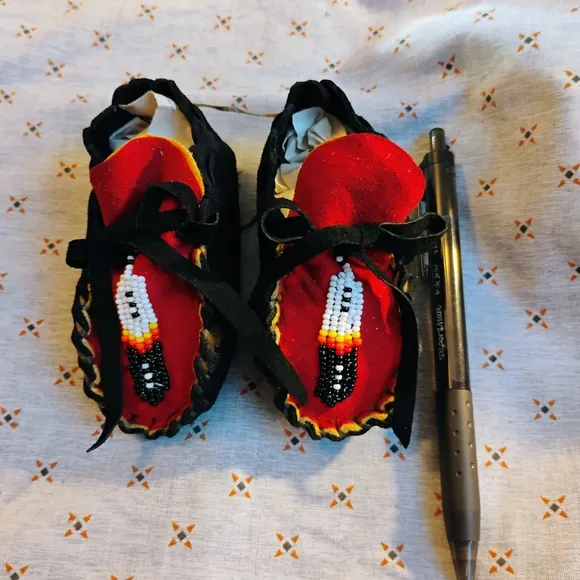 Brown and Black Moccasins with Intricate Beadwork