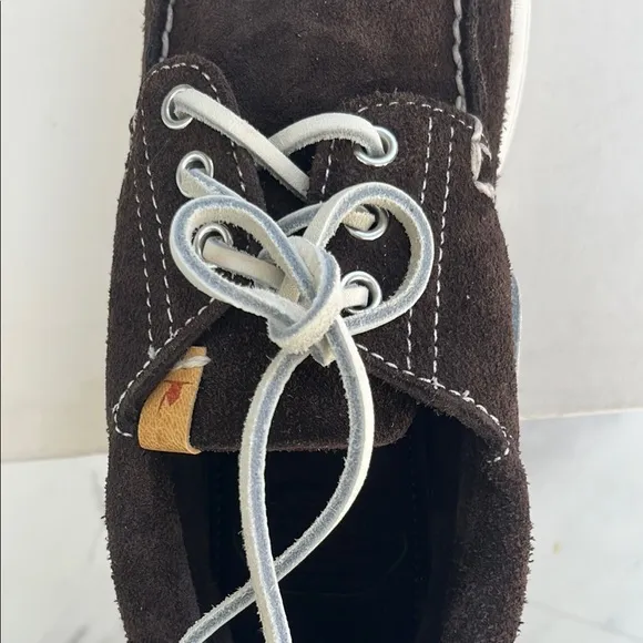 Brown and White Classic Boat Shoes with Moccasin Stitching