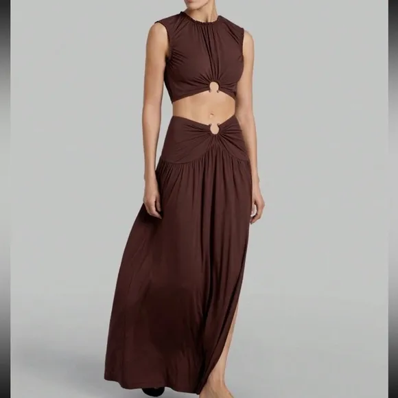 Brown maxi skirt matching 2 piece set — very stretchy material