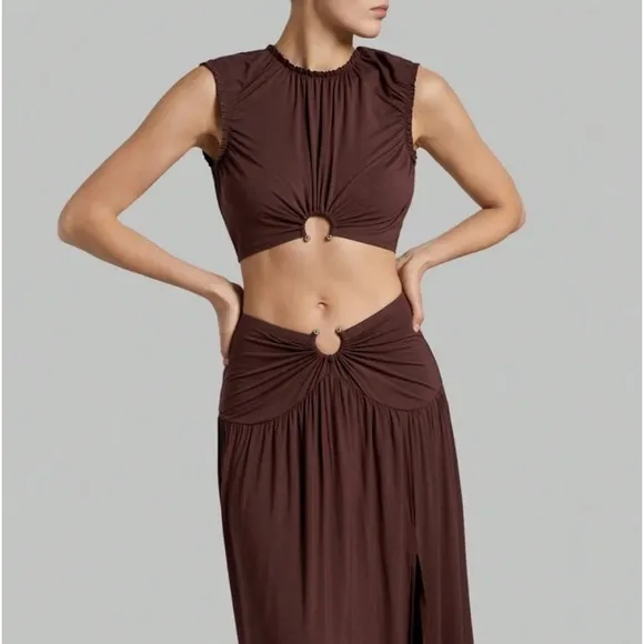 Brown maxi skirt matching 2 piece set — very stretchy material