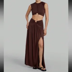 Brown maxi skirt matching 2 piece set — very stretchy material