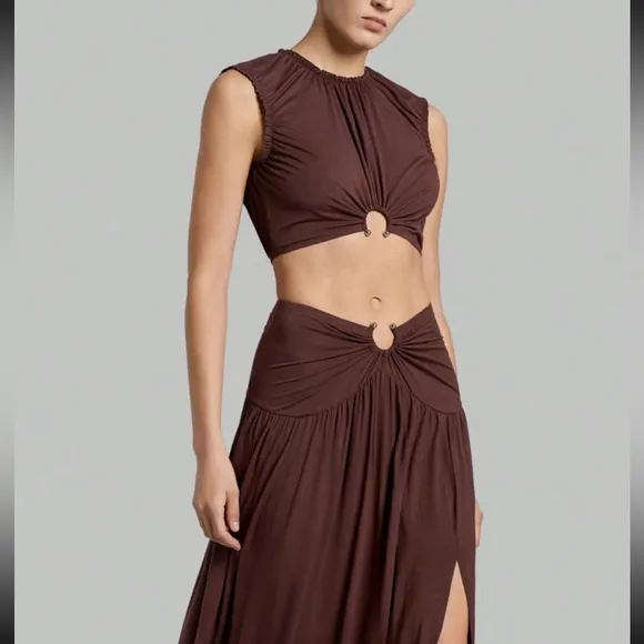 Brown maxi skirt matching 2 piece set — very stretchy material