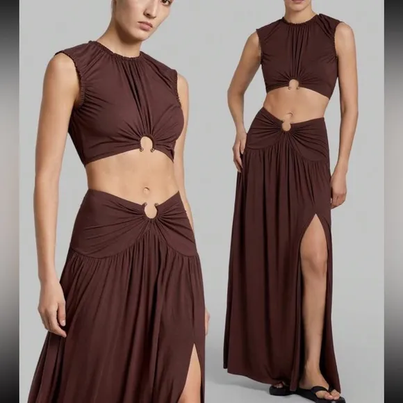 Brown maxi skirt matching 2 piece set — very stretchy material
