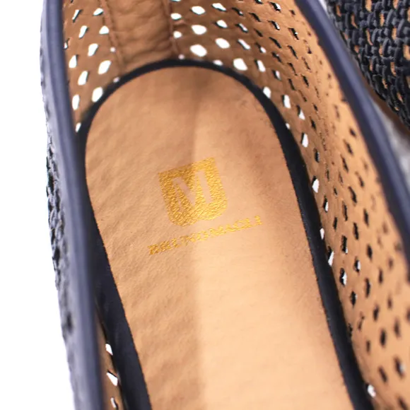 Bruno Magli Janina Woven Flats NEW Navy Leather Slip On Bow Accents Ballet 38