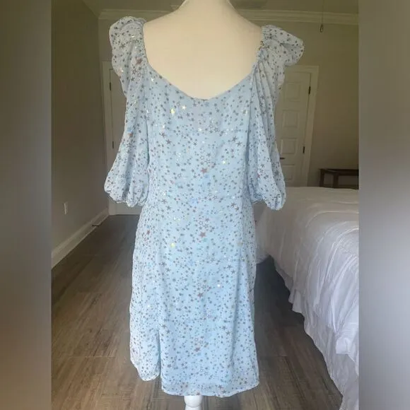Buddy Love Jennifer Puff Sleeve with Metallic Stars Dress L