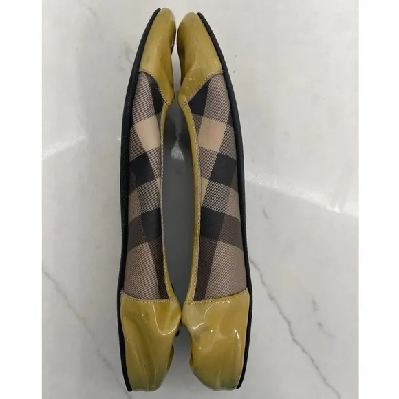 Burberry Patent Leather &amp; Nova Check Coated Canvas Scrunch Ballet Flats