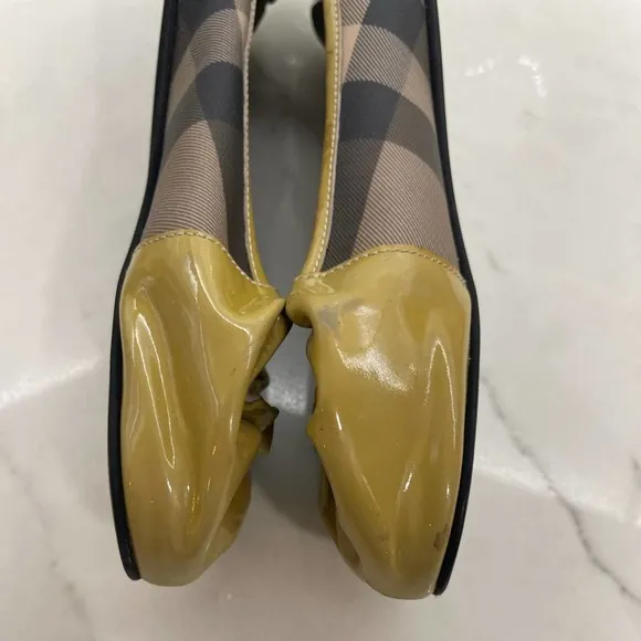Burberry Patent Leather &amp; Nova Check Coated Canvas Scrunch Ballet Flats