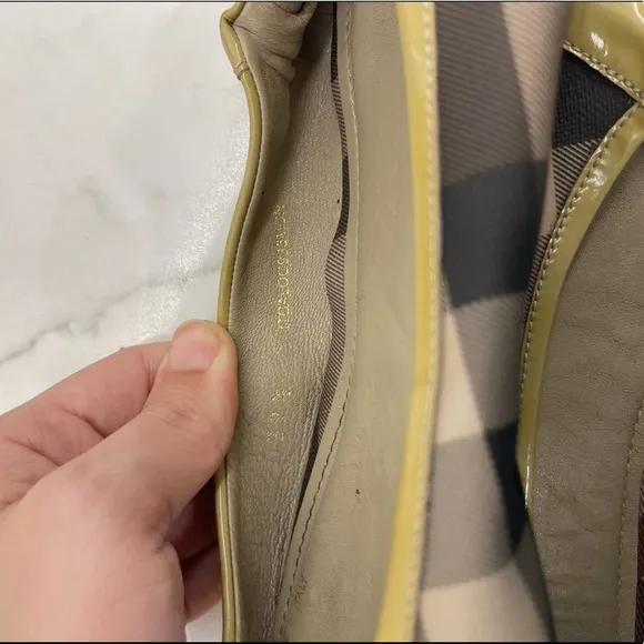 Burberry Patent Leather &amp; Nova Check Coated Canvas Scrunch Ballet Flats