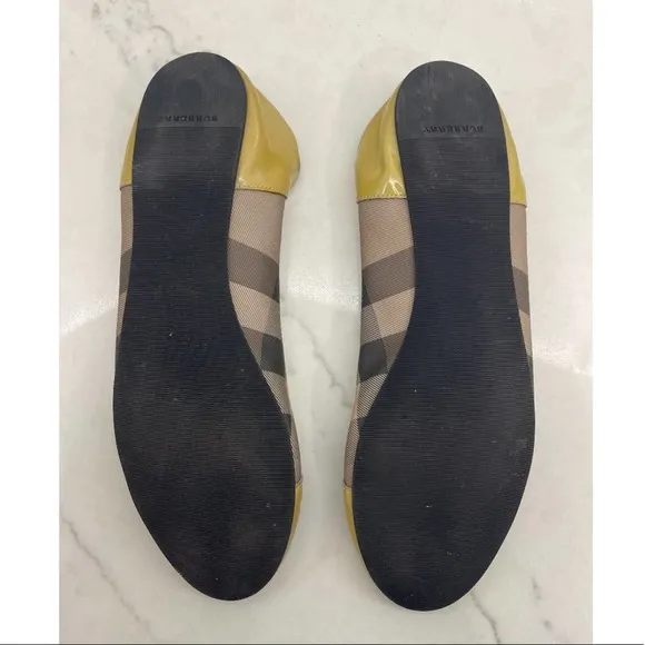 Burberry Patent Leather &amp; Nova Check Coated Canvas Scrunch Ballet Flats