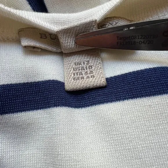 Burberry Size 10 Cream &amp; Navy Blue Striped Short Sleeve Step Hem T-Shirt Dress