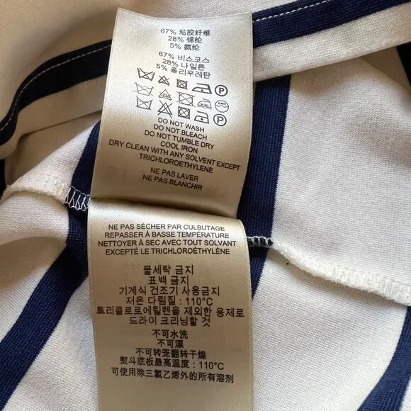Burberry Size 10 Cream &amp; Navy Blue Striped Short Sleeve Step Hem T-Shirt Dress