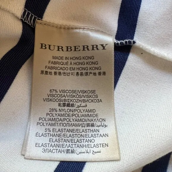 Burberry Size 10 Cream &amp; Navy Blue Striped Short Sleeve Step Hem T-Shirt Dress