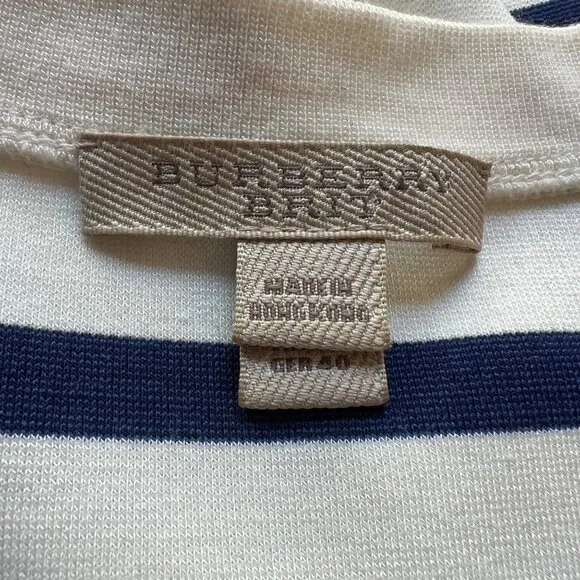 Burberry Size 10 Cream &amp; Navy Blue Striped Short Sleeve Step Hem T-Shirt Dress