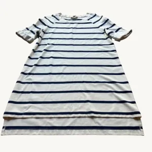 Burberry Size 10 Cream &amp; Navy Blue Striped Short Sleeve Step Hem T-Shirt Dress