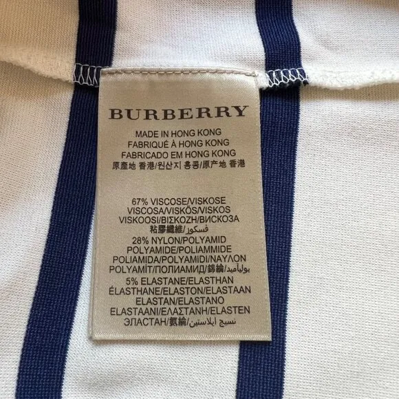 Burberry Size 10 Cream &amp; Navy Blue Striped Short Sleeve Step Hem T-Shirt Dress