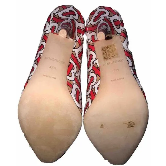 BURBERRY Wiltkin‎ TB Monogram Print Ankle Strap Leather Pump Shoes New $790  7.5