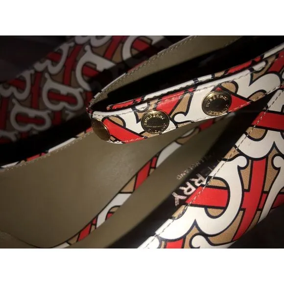 BURBERRY Wiltkin‎ TB Monogram Print Ankle Strap Leather Pump Shoes New $790  7.5