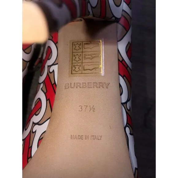 BURBERRY Wiltkin‎ TB Monogram Print Ankle Strap Leather Pump Shoes New $790  7.5