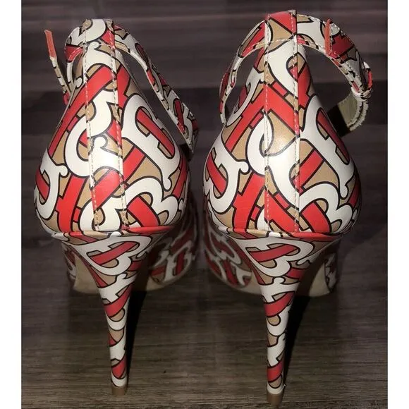 BURBERRY Wiltkin‎ TB Monogram Print Ankle Strap Leather Pump Shoes New $790  7.5