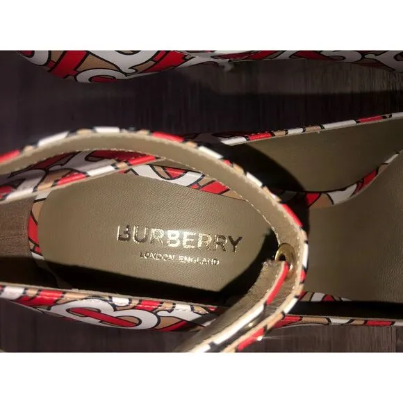 BURBERRY Wiltkin‎ TB Monogram Print Ankle Strap Leather Pump Shoes New $790  7.5