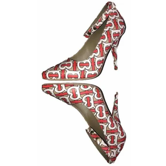 BURBERRY Wiltkin‎ TB Monogram Print Ankle Strap Leather Pump Shoes New $790  7.5