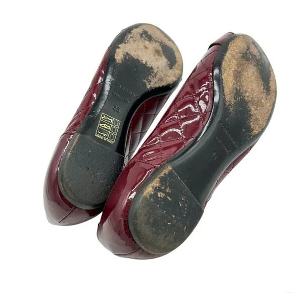 Burberry women's SZ 5 Quilted Flats Burgundy Leather $475 Value Made in Italy