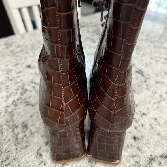 BY FAR Becca lace up brown animal print leather boots