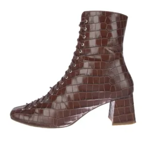 BY FAR Becca lace up brown animal print leather boots