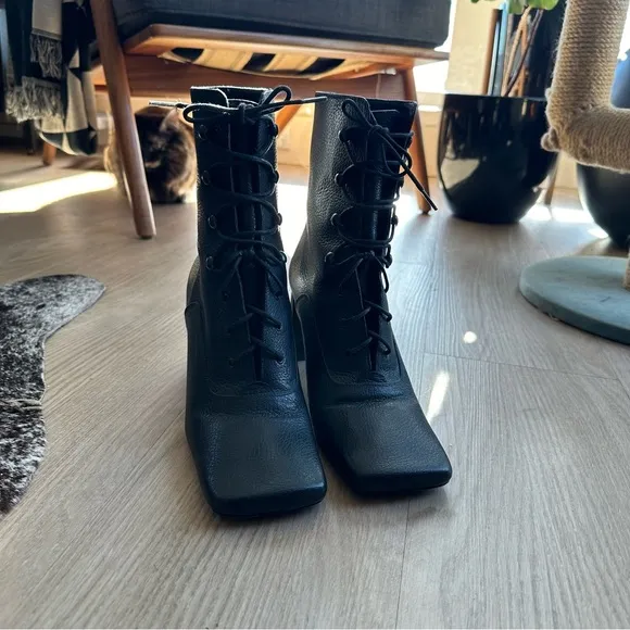 BY FAR Leather Lace-Up Boots