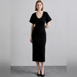 By Malene Birger Anaissa Maxi Dress Cotton Scoop Neck Black Bodycon Sz Small