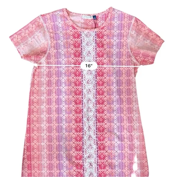 Cabana Life Pink and Red Patterned Short Sleeve Beach Pool Coverup Dress UPF50 