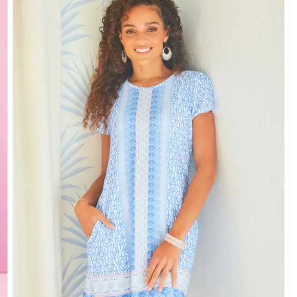 Cabana Life Pink and Red Patterned Short Sleeve Beach Pool Coverup Dress UPF50 