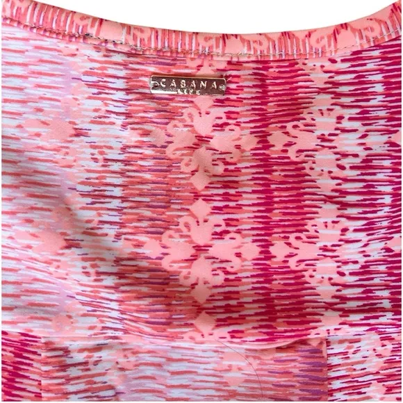 Cabana Life Pink and Red Patterned Short Sleeve Beach Pool Coverup Dress UPF50 