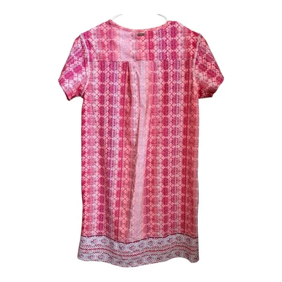 Cabana Life Pink and Red Patterned Short Sleeve Beach Pool Coverup Dress UPF50 
