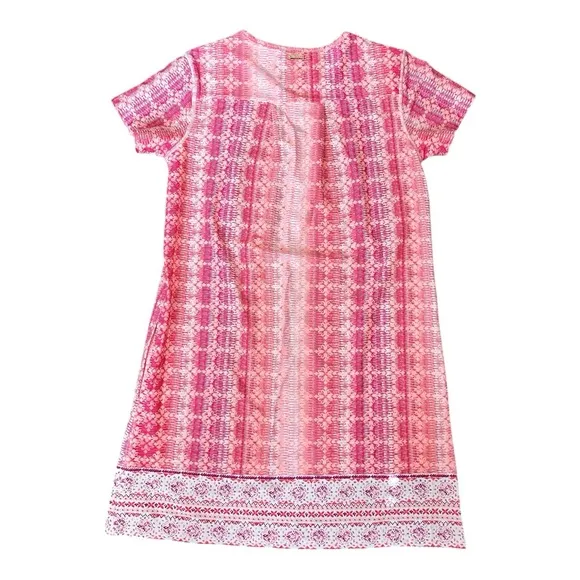Cabana Life Pink and Red Patterned Short Sleeve Beach Pool Coverup Dress UPF50 