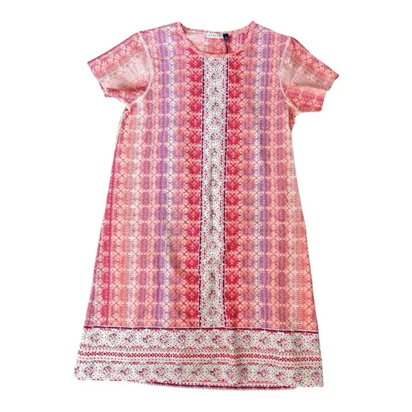 Cabana Life Pink and Red Patterned Short Sleeve Beach Pool Coverup Dress UPF50 