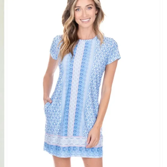 Cabana Life Pink and Red Patterned Short Sleeve Beach Pool Coverup Dress UPF50 