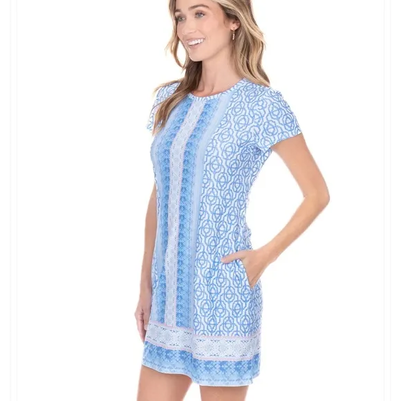 Cabana Life Pink and Red Patterned Short Sleeve Beach Pool Coverup Dress UPF50 