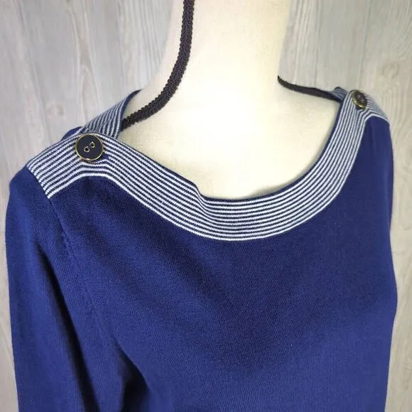 Cable &amp; Gauge Womens XL Sweater Blue White Trim Boat Neck Long Sleeve NWT