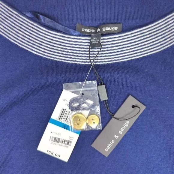 Cable &amp; Gauge Womens XL Sweater Blue White Trim Boat Neck Long Sleeve NWT