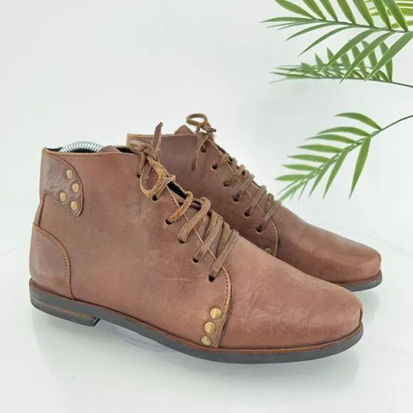 Caboclo Leo Ankle Boot Men's Size 8 Brown Leather Studded Classic Lace Up