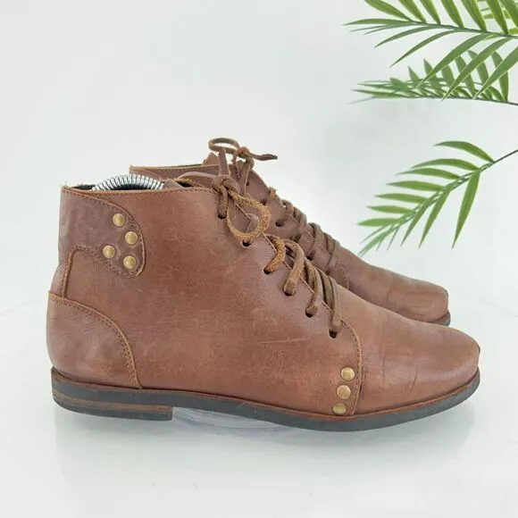 Caboclo Leo Ankle Boot Men's Size 8 Brown Leather Studded Classic Lace Up