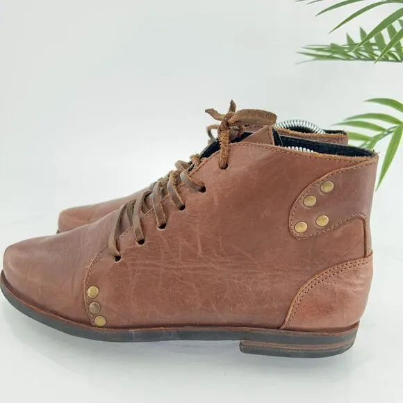 Caboclo Leo Ankle Boot Men's Size 8 Brown Leather Studded Classic Lace Up