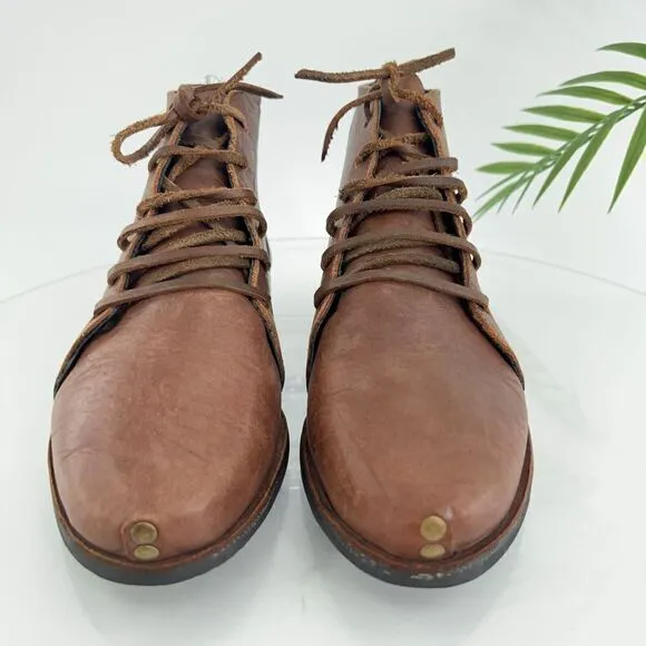 Caboclo Leo Ankle Boot Men's Size 8 Brown Leather Studded Classic Lace Up